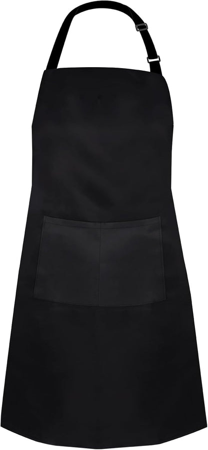 Black Bib Apron, Adjustable Apron with 2 Pockets, Unisex Aprons for Chefs and Home Kitchen