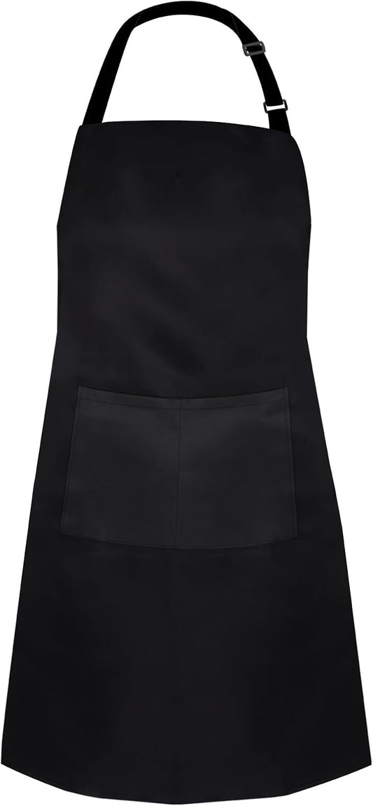 Black Bib Apron, Adjustable Apron with 2 Pockets, Unisex Aprons for Chefs and Home Kitchen