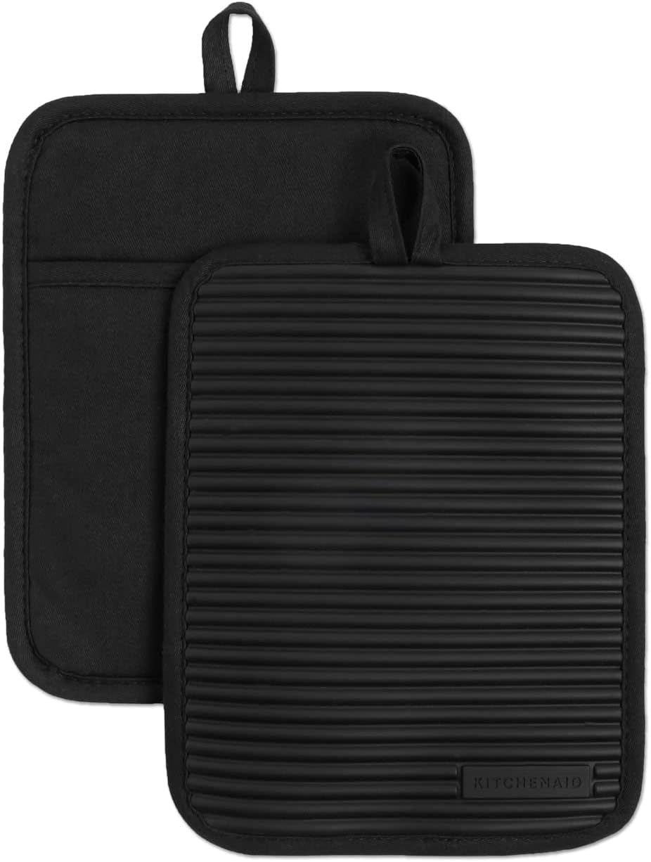 KitchenAid Ribbed Soft Silicone Pot Holder 2-Pack Set, Milkshake Tan, 7"x9"