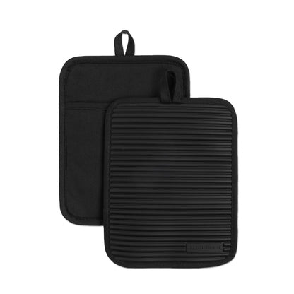 KitchenAid Ribbed Soft Silicone Pot Holder 2-Pack Set, Charcoal Grey, 7"x9"