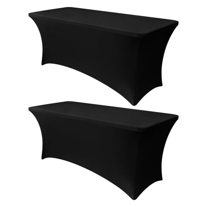 Obstal 6ft Stretch Black Spandex Table Cloth 2 Pack for Folding Tables