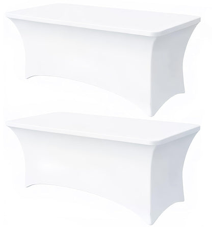 6FT Black Table Cloth - 2 Pack Fitted Stretch Rectangle Spandex Tablecloth, Washable Table Cover for Party, Picnic, Wedding, Banquet, Birthday and Festival(30" x 72")