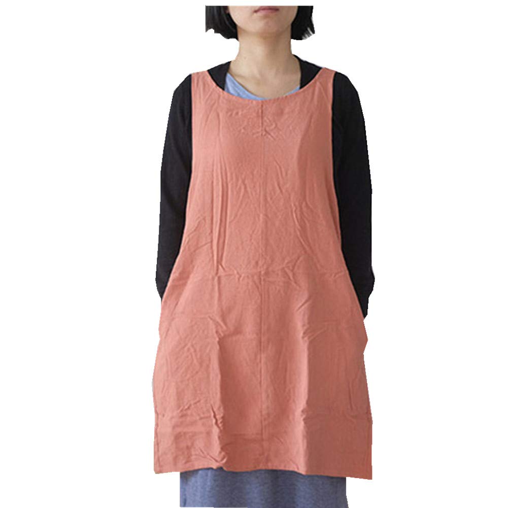 Cotton Linen Japanese Apron Halter Cross Back Bandage X Shape Aprons Two Pockets