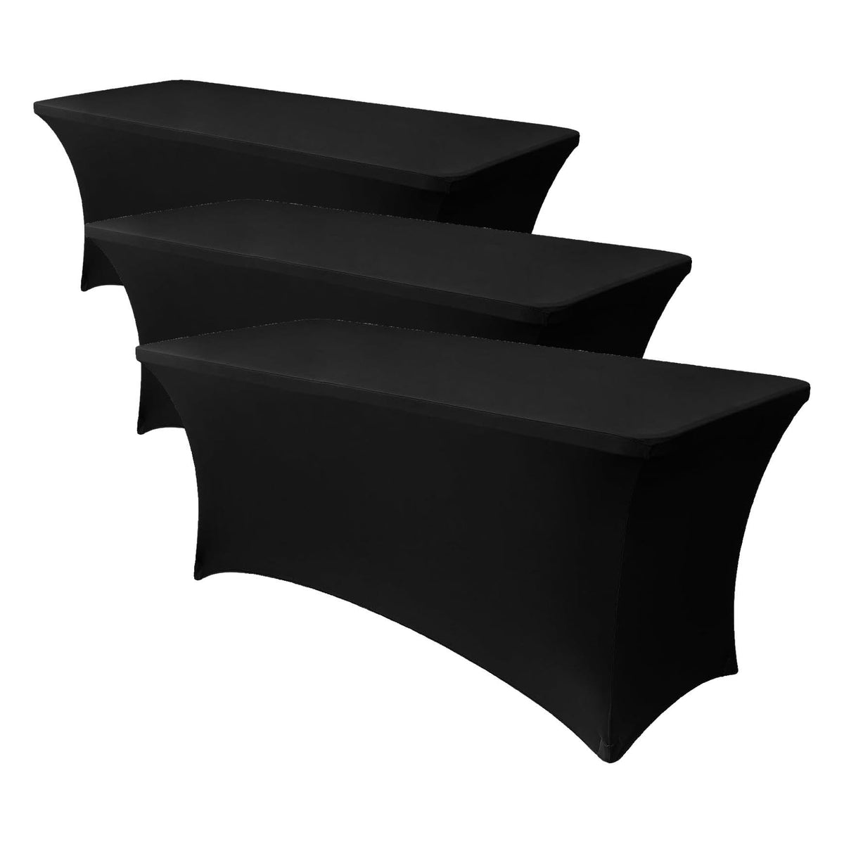 Obstal 6ft Stretch Black Spandex Table Cloth 2 Pack for Folding Tables