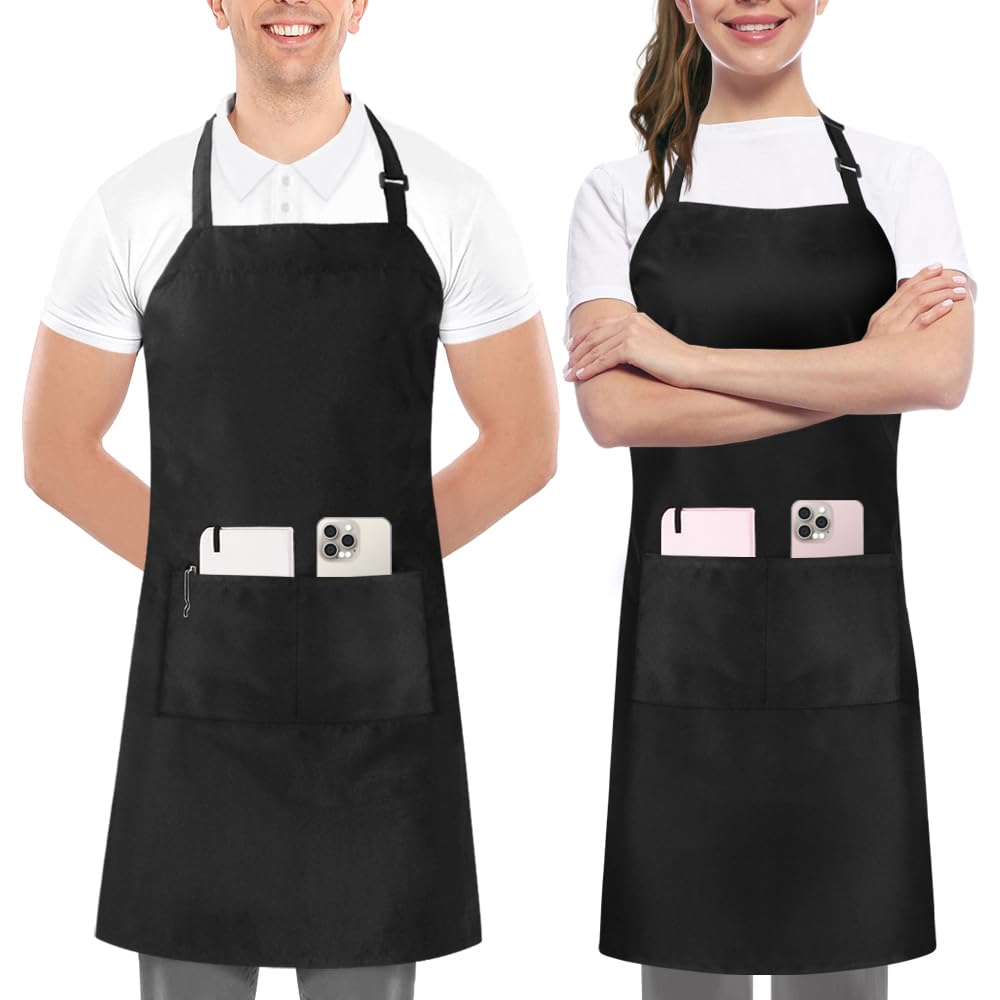 Utopia Kitchen Bib Aprons 2 Pack Adjustable With 2 Pockets 100% Polyester