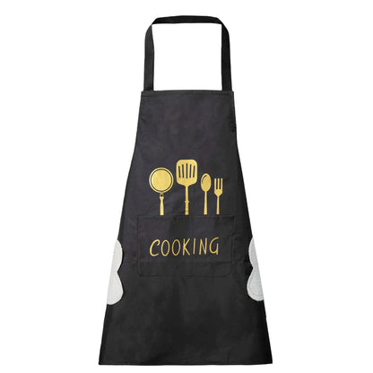 DILLMAN Women Kitchen Apron with Hand Wipe Pockets，Big Pocket,Hand-wiping, Waterproof for Cooking Baking
