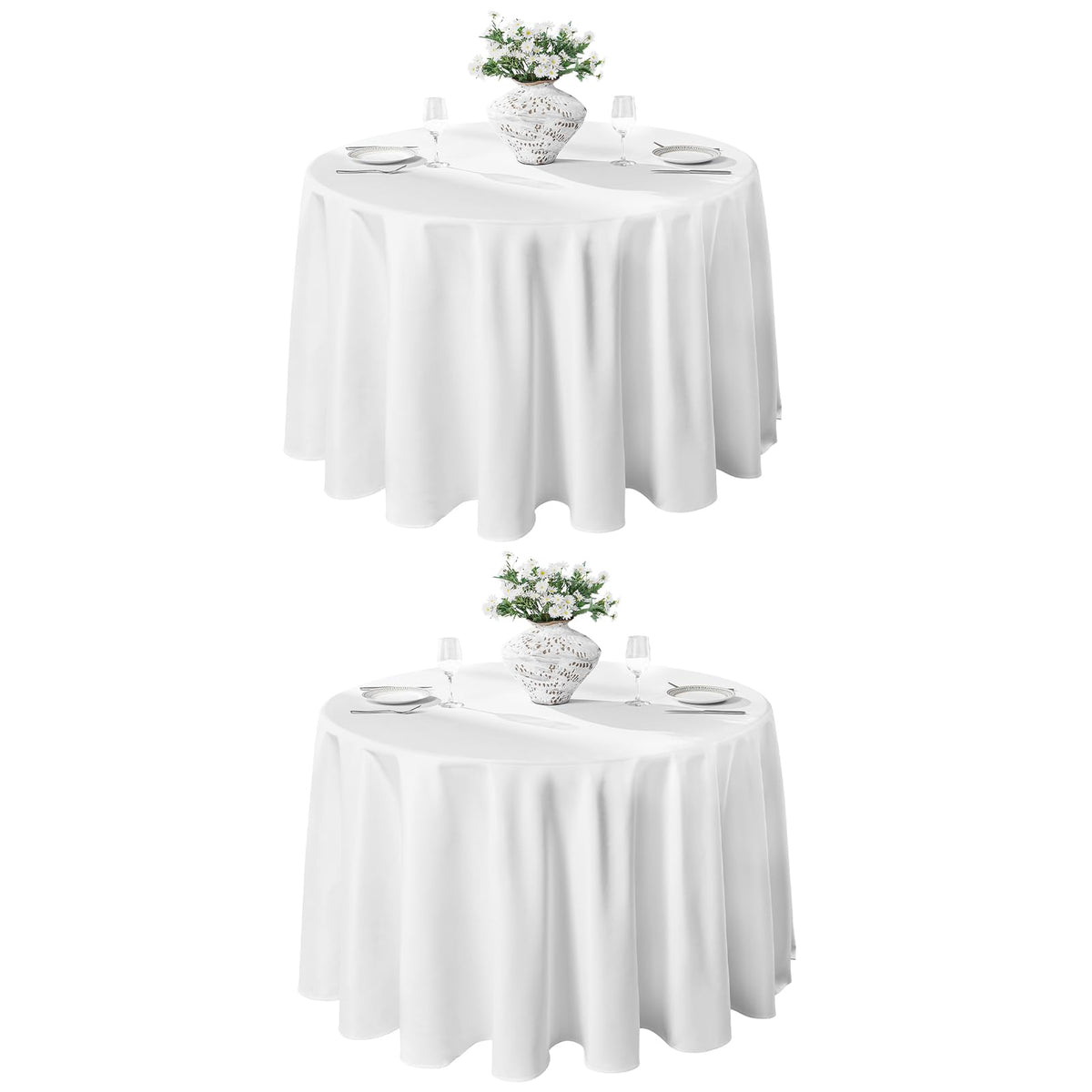 VidaFete 6 Pack 120inch Round Tablecloth Polyester Table Cloth, White