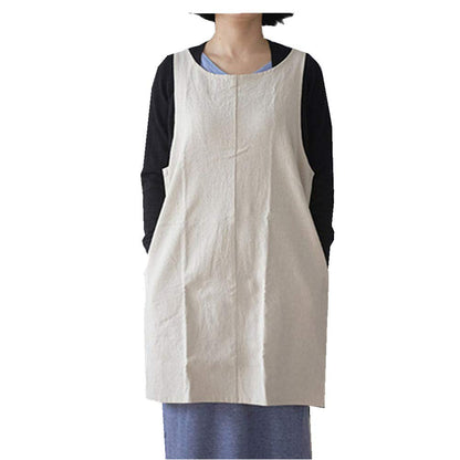 Cotton Linen Japanese Apron Halter Cross Back Bandage X Shape Aprons Two Pockets