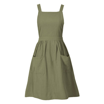 Pinknoke Cute Cotton Pinafore Aprons for Women with Pockets for Kitchen