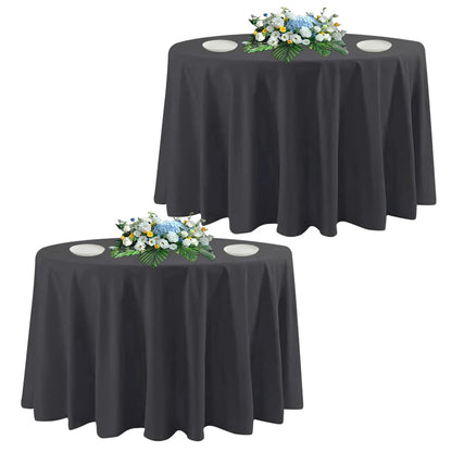 DAKKIONY 10 Pack Round Tablecloth White 120 Inch, Stain Resistant and Wrinkle Polyester Fabric, Washable Table Cover for Kitchen Dining, Wedding, Buffet Table, Holiday Party