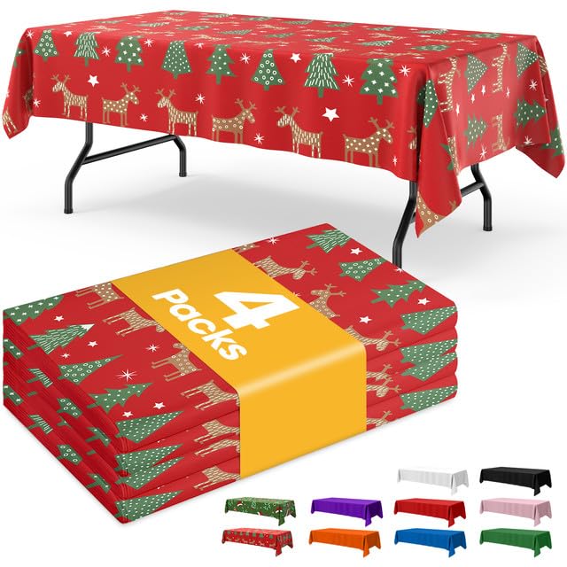 Niuara Black Plastic Table Cloth Disposable, 4 Pack, 54 x 108 in