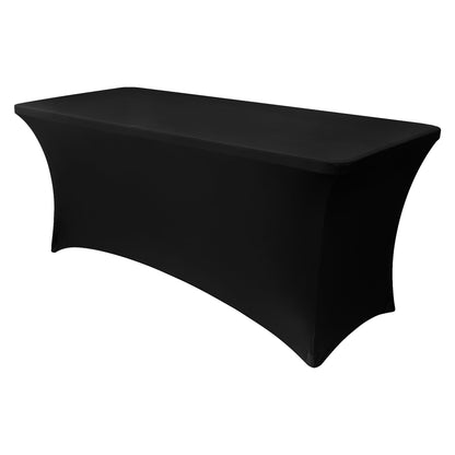 Obstal 6ft Stretch Black Spandex Table Cloth 2 Pack for Folding Tables
