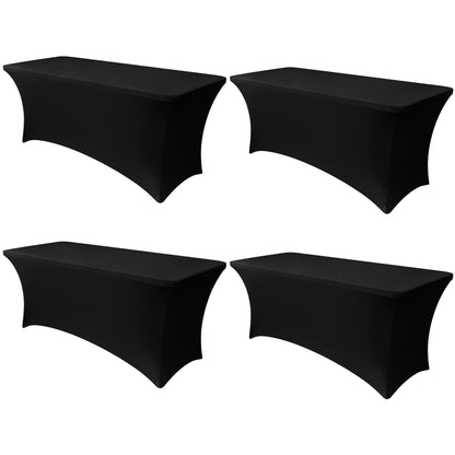 Obstal 6ft Stretch Black Spandex Table Cloth 2 Pack for Folding Tables