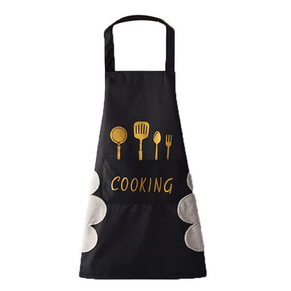 Kitchen Apron with Hand Wipe,Water-drop Resistant with 2 Pockets Cooking Bib Aprons for Women Men Chef