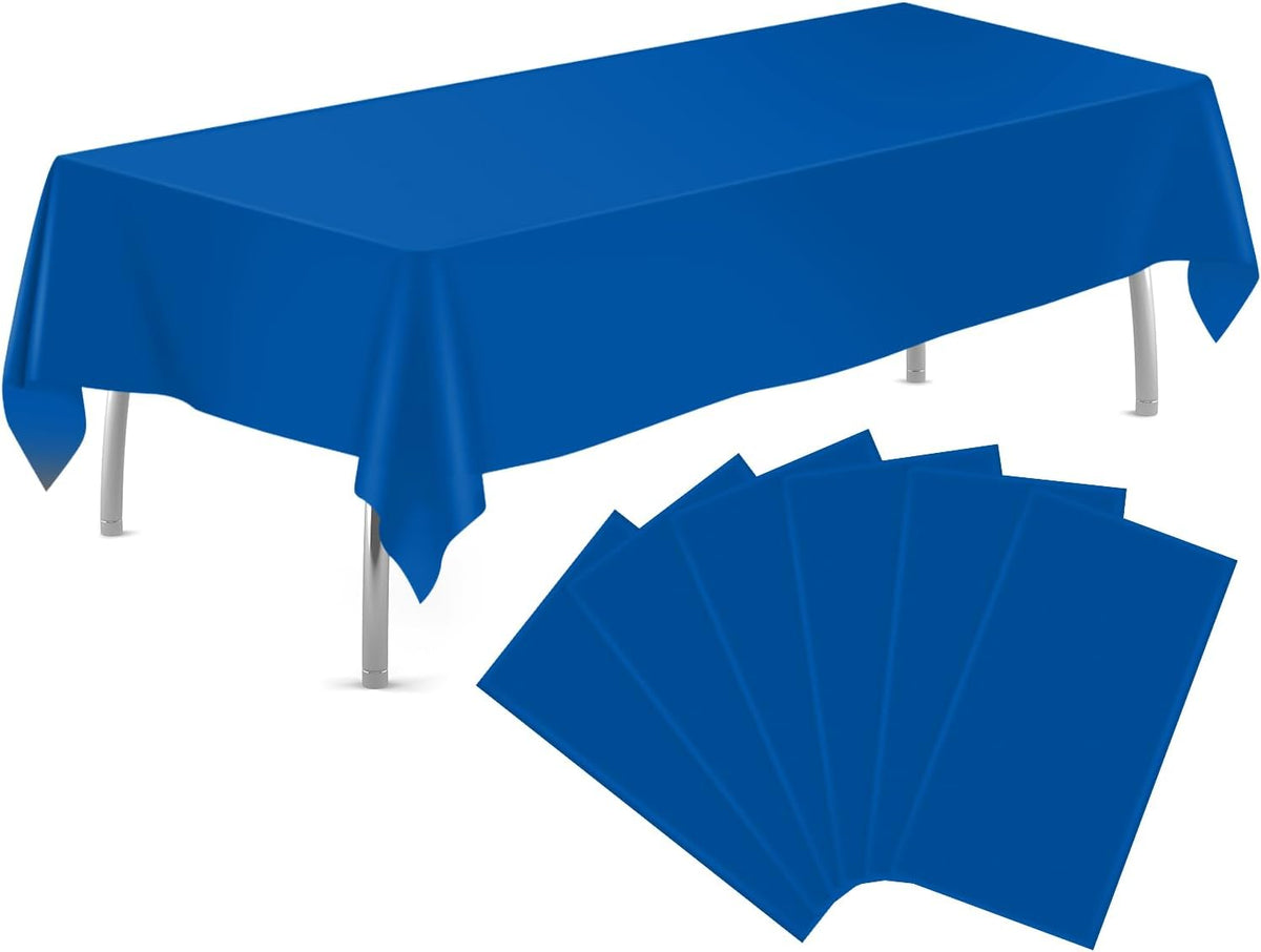 tujol Royal Blue 6 Pack Plastic Table Cloth 54" x 108", Disposable Tablecloths Rectangle Table Cover, Plastic Tablecloths for Parties