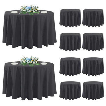 DAKKIONY 10 Pack Round Tablecloth White 120 Inch, Stain Resistant and Wrinkle Polyester Fabric, Washable Table Cover for Kitchen Dining, Wedding, Buffet Table, Holiday Party