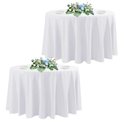 DAKKIONY 10 Pack Round Tablecloth White 120 Inch, Stain Resistant and Wrinkle Polyester Fabric, Washable Table Cover for Kitchen Dining, Wedding, Buffet Table, Holiday Party