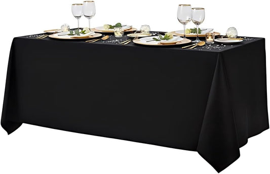 Surmente 90x132 Inch Black Tablecloth for 6-8 Foot Rectangle Tables