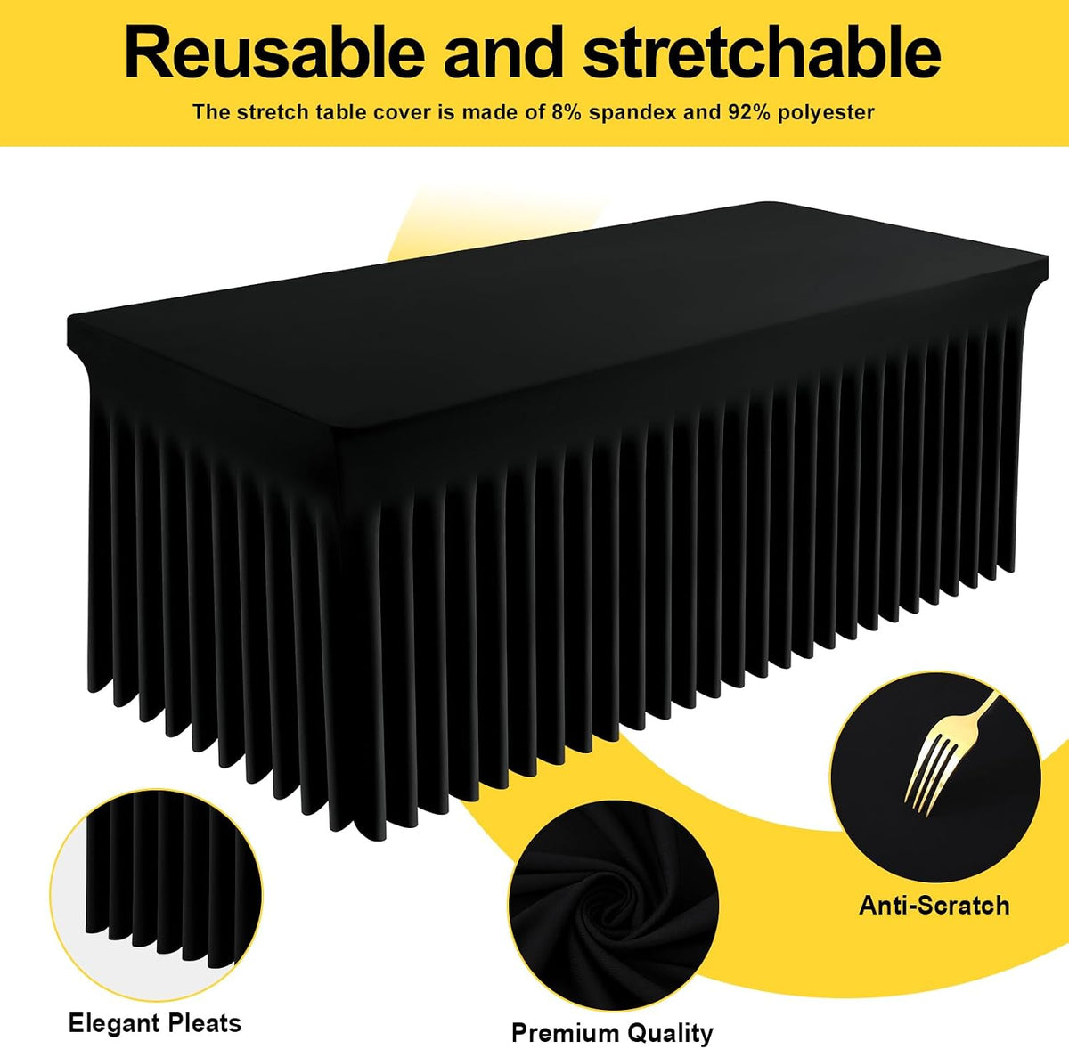 Smiry Spandex Elastic Fitted Table Cloth Skirt for 6FT Rectangle Table