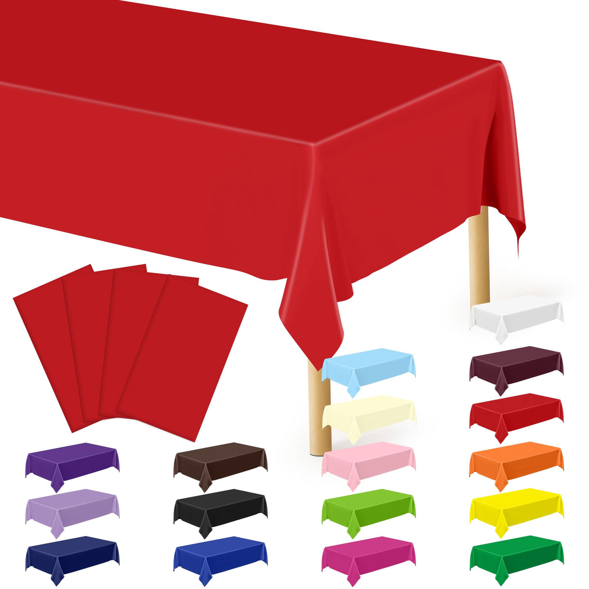 QZYL 4 Packs White Plastic Tablecloth, Large Sturdy Disposable Table Cloth