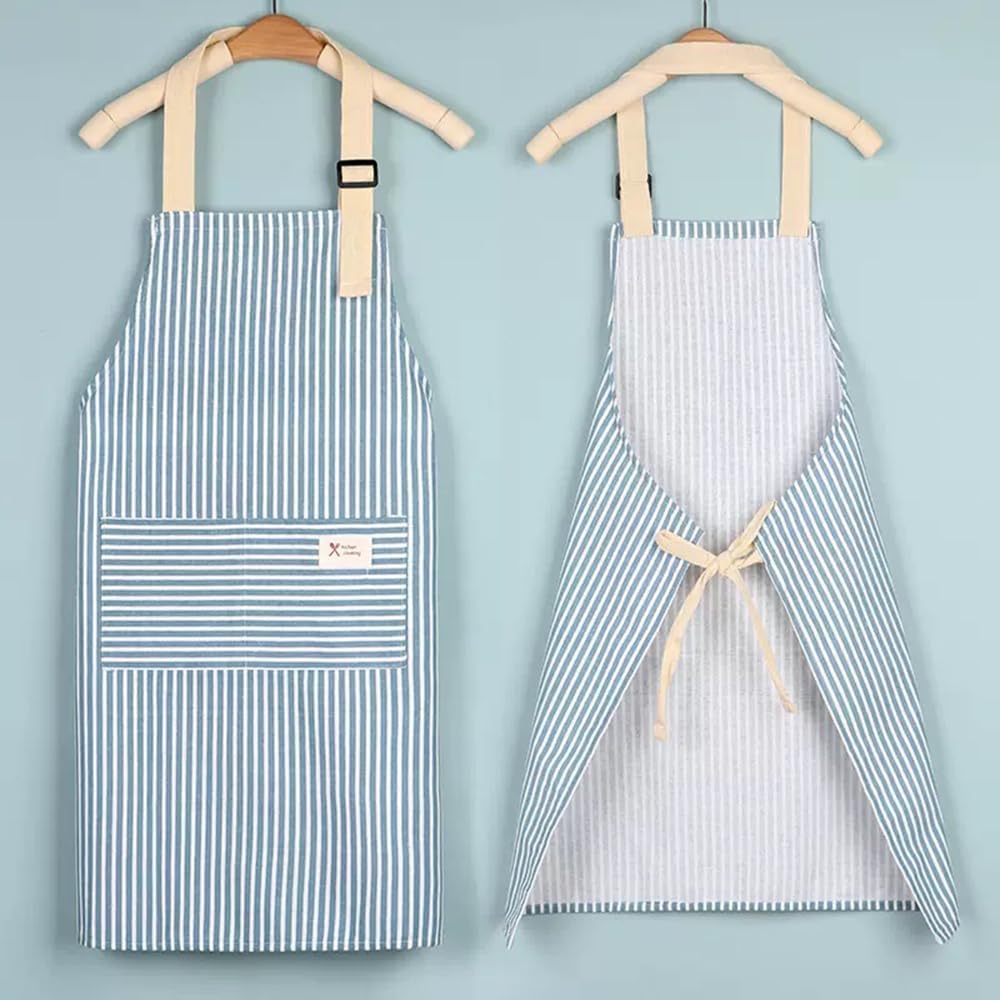 3 PCS Kitchen Cooking Aprons Cotton Linen Adjustable Bib Chef Apron with 2 Pockets