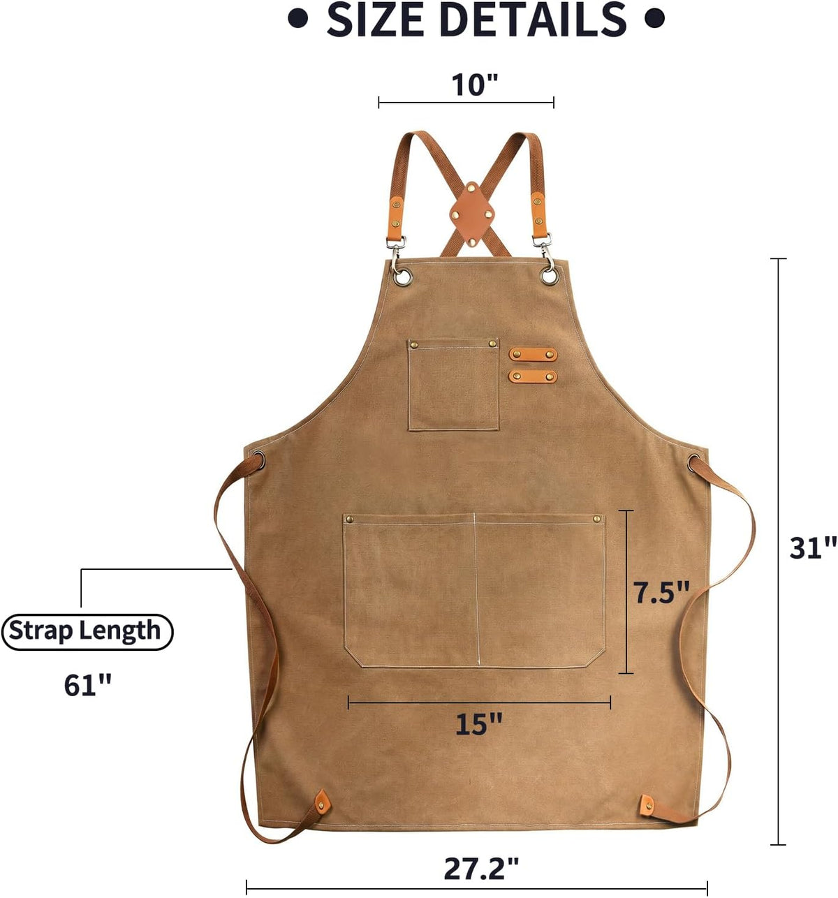 ZOMAO Chef Apron, Cotton Canvas Cross Back Apron with Pockets for Women and Men,Adjustable Strap and Large Pockets Apron,Kitchen Cooking Baking Bib Apron