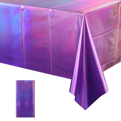 FunnyPars 4 Pack Iridescent Plastic Tablecloths, Disposable Table Covers