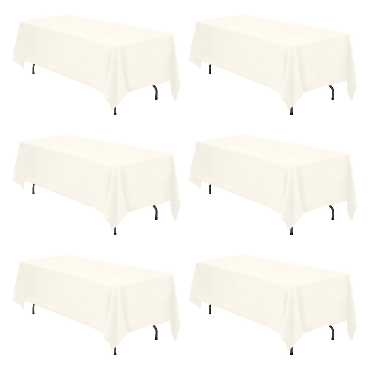 BRILLMAX 6 Pack Ivory Tablecloths 60x102 Inch for 6ft Rectangle Tables