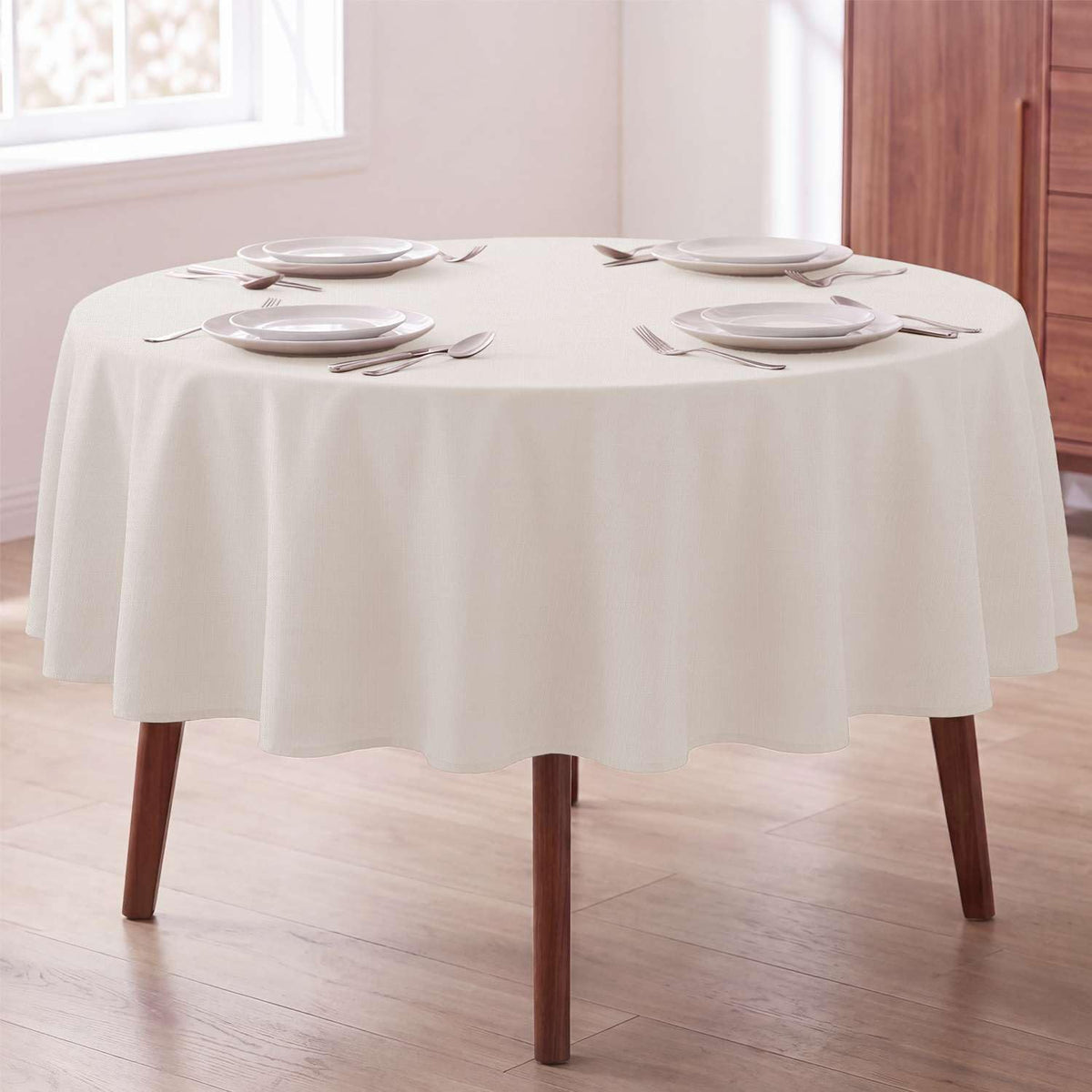 H.VERSAILTEX Linen Table Cloths Rectangle 60 x 84 Inch Premium Tablecloth Spill-Proof Waterproof Table Cover for Dining Buffet Feature Extra Soft and Thick Fabric Wrinkle Free, Natural