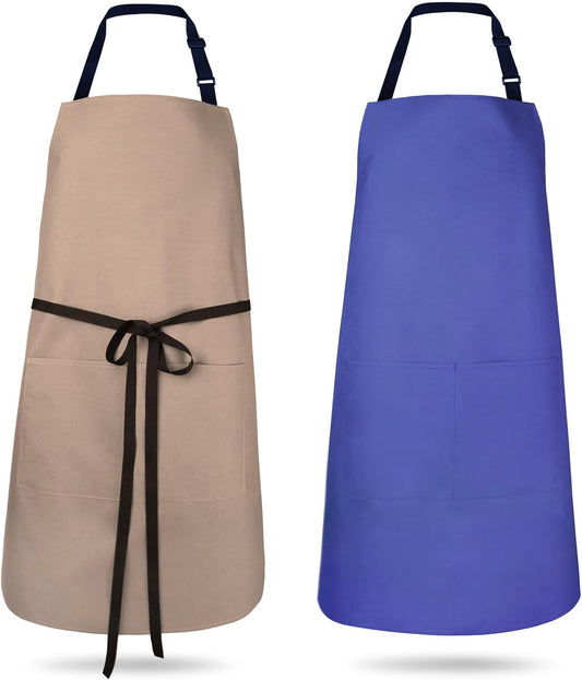 2 Pack Kitchen Aprons, Waterproof and Oil Resistant with 2 Pockets, Adjustable Neck Strap for Chef Apron