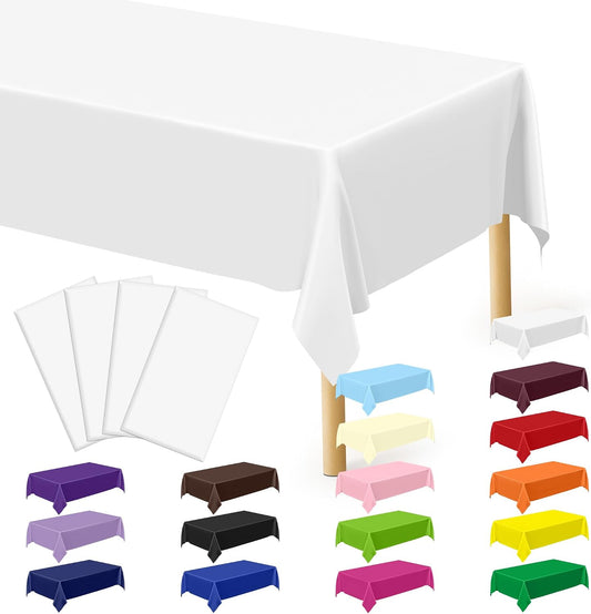 QZYL 4 Packs White Plastic Tablecloth, Large Sturdy Disposable Table Cloth