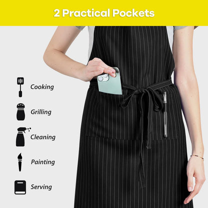 ROTANET Stripe Stretch Apron Chef Aprons for Men with 2 Pockets Waterproof