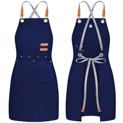 BeLuyi chef apron bib tool apron for man woman cross back straps with 4 pockets for kitchen cooking gardening baking working