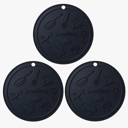 Silicone Trivet Mats - 3 Heat Resistant Pot Holders, Non-Slip Hot Pads for Kitchen, Food Grade Silicone, BPA Free, Easy to Wash (Black Gray)