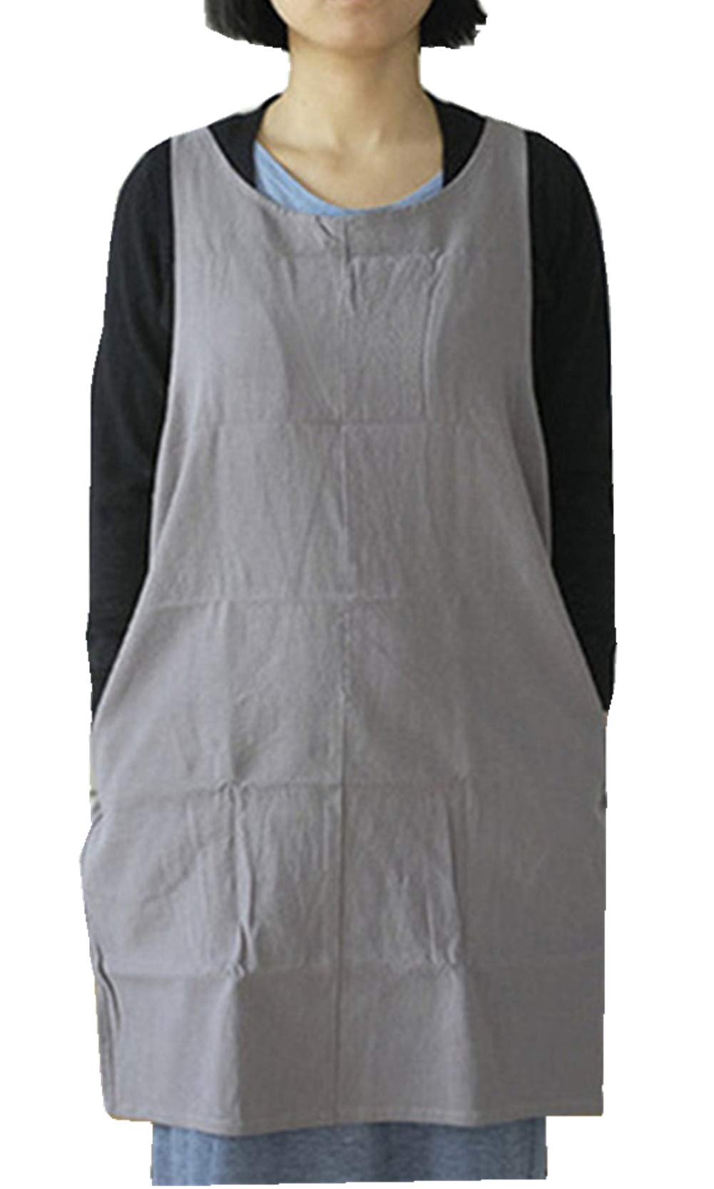 Cotton Linen Japanese Apron Halter Cross Back Bandage X Shape Aprons Two Pockets