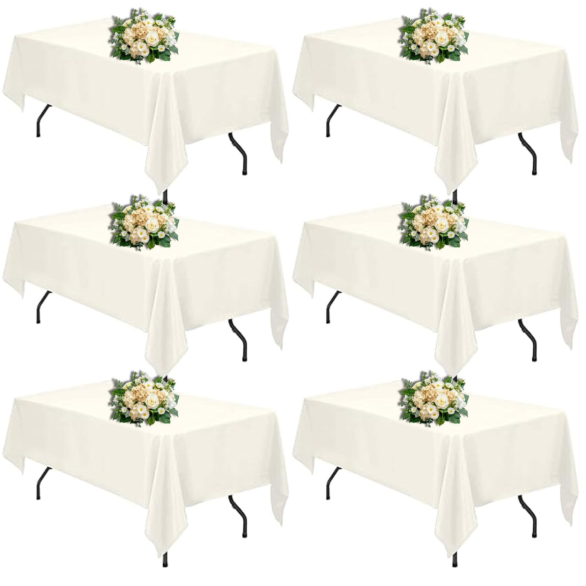 FINDYOU 10 Pack White Table Cloth Rectangle Table 60 x 102 Inch Tablecloths for 6 Foot Rectangle Tables. Stain and Winkle Resistant Polyester Washable White TableCloths for Parties Wedding Dining