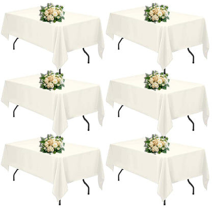 FINDYOU 10 Pack White Table Cloth Rectangle Table 60 x 102 Inch Tablecloths for 6 Foot Rectangle Tables. Stain and Winkle Resistant Polyester Washable White TableCloths for Parties Wedding Dining