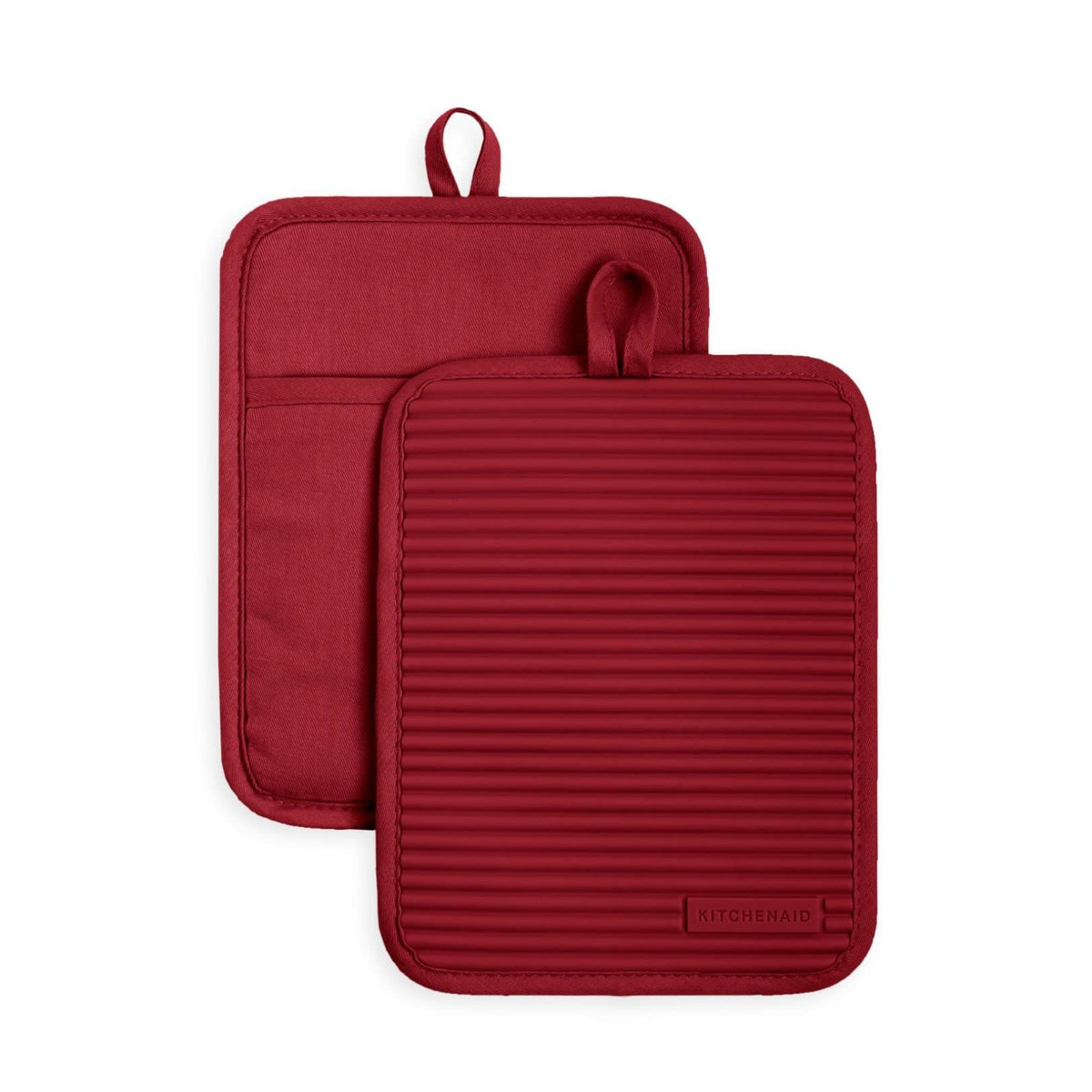 KITCHENAID Ribbed Soft Silicone Pot Holder 2-Pack Set, Matte Black, 7"x9"