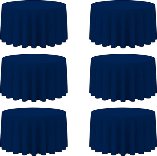 BRILLMAX 6 Pack Navy Blue Round Tablecloths 120 Inch for 60" Tables