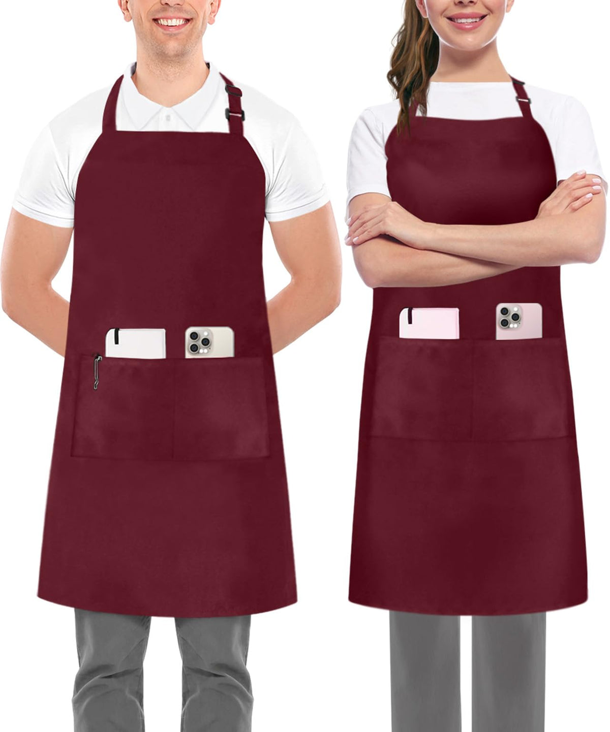 Utopia Kitchen Bib Aprons 2 Pack Adjustable With 2 Pockets 100% Polyester