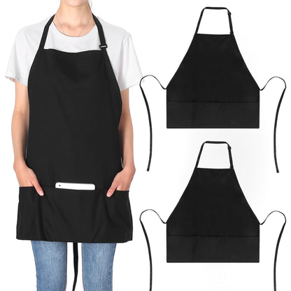 Jubatus 2 Pack 3 Pockets Adjustable Bib Apron Chef Kitchen Cooking Aprons for Women Men, Black
