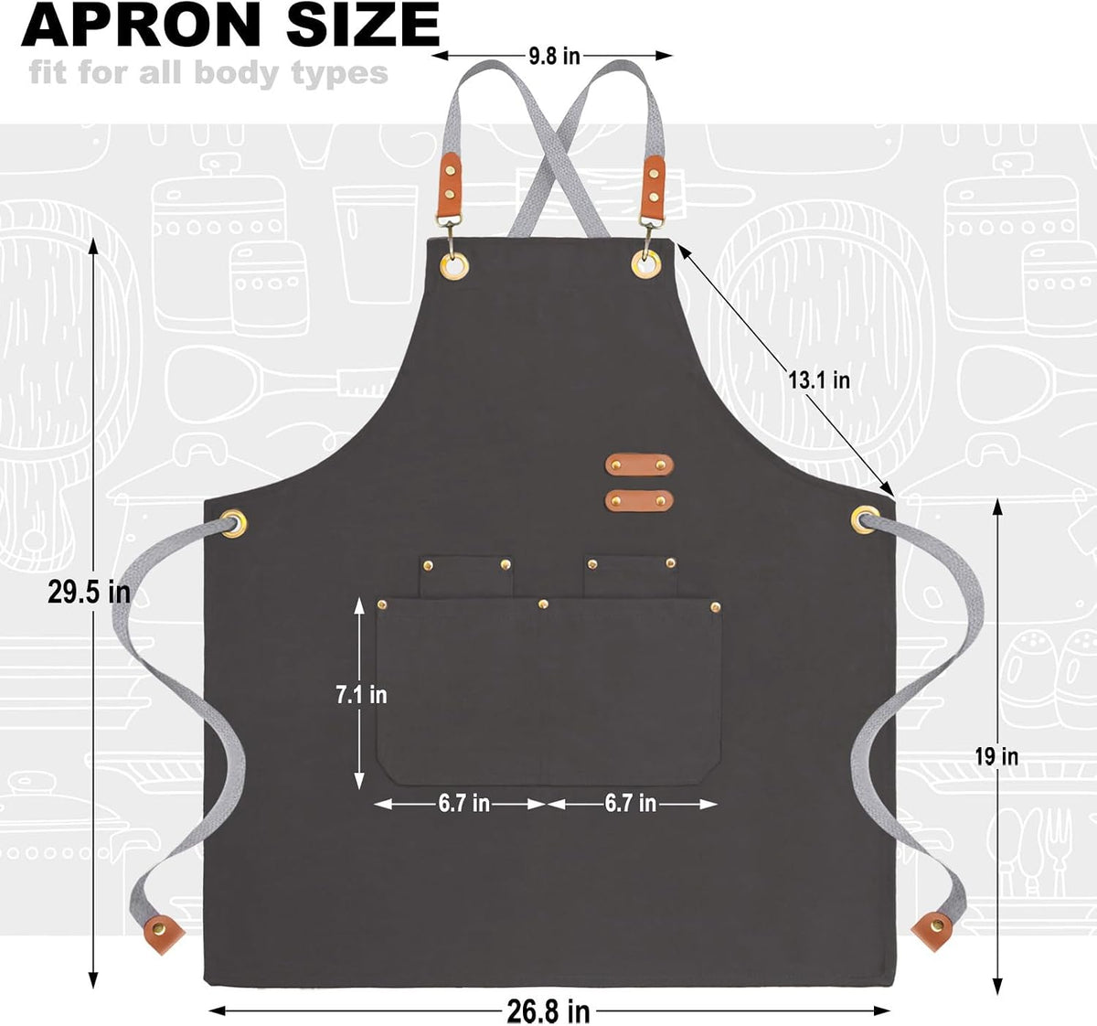 BeLuyi chef apron bib tool apron for man woman cross back straps with 4 pockets for kitchen cooking gardening baking working