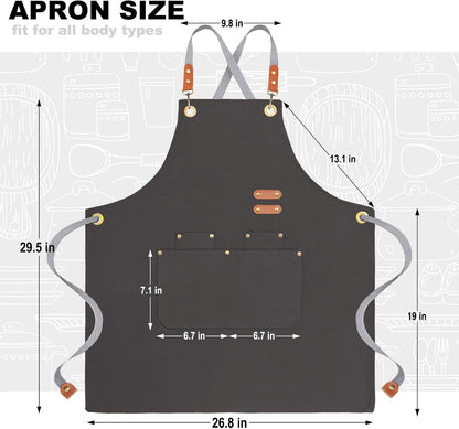BeLuyi chef apron bib tool apron for man woman cross back straps with 4 pockets for kitchen cooking gardening baking working
