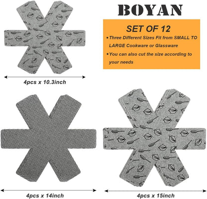 BOYAN Pot and Pan Protectors for Stacking, 12pcs & 3 Sizes, Separator Pads
