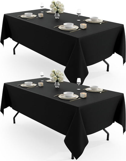 Pureegg Polyester Tablecloth 60" x 102" Reusable Washable 2 Pack Black
