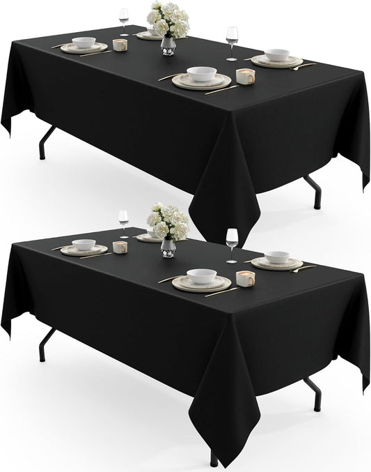 Pureegg Polyester Tablecloth 60" x 102" Reusable Washable 2 Pack Black