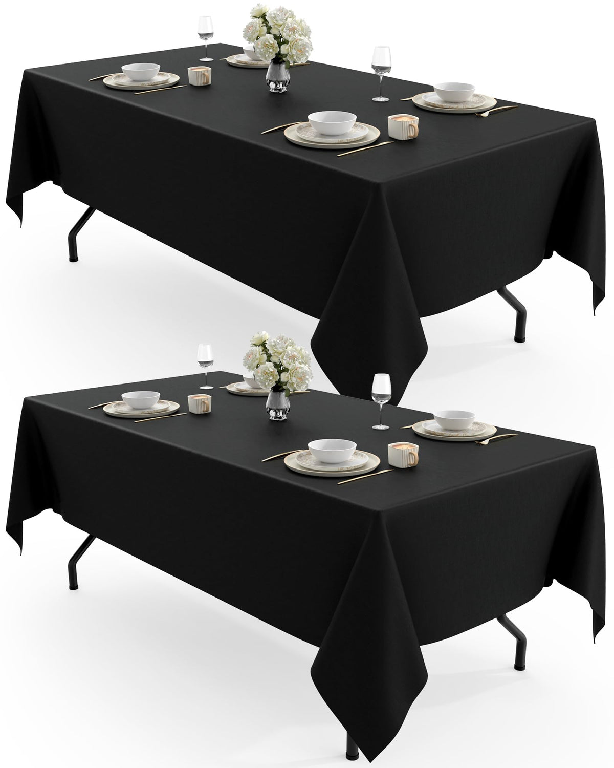 Pureegg Polyester Tablecloth 60" x 102" Reusable Washable 2 Pack Black