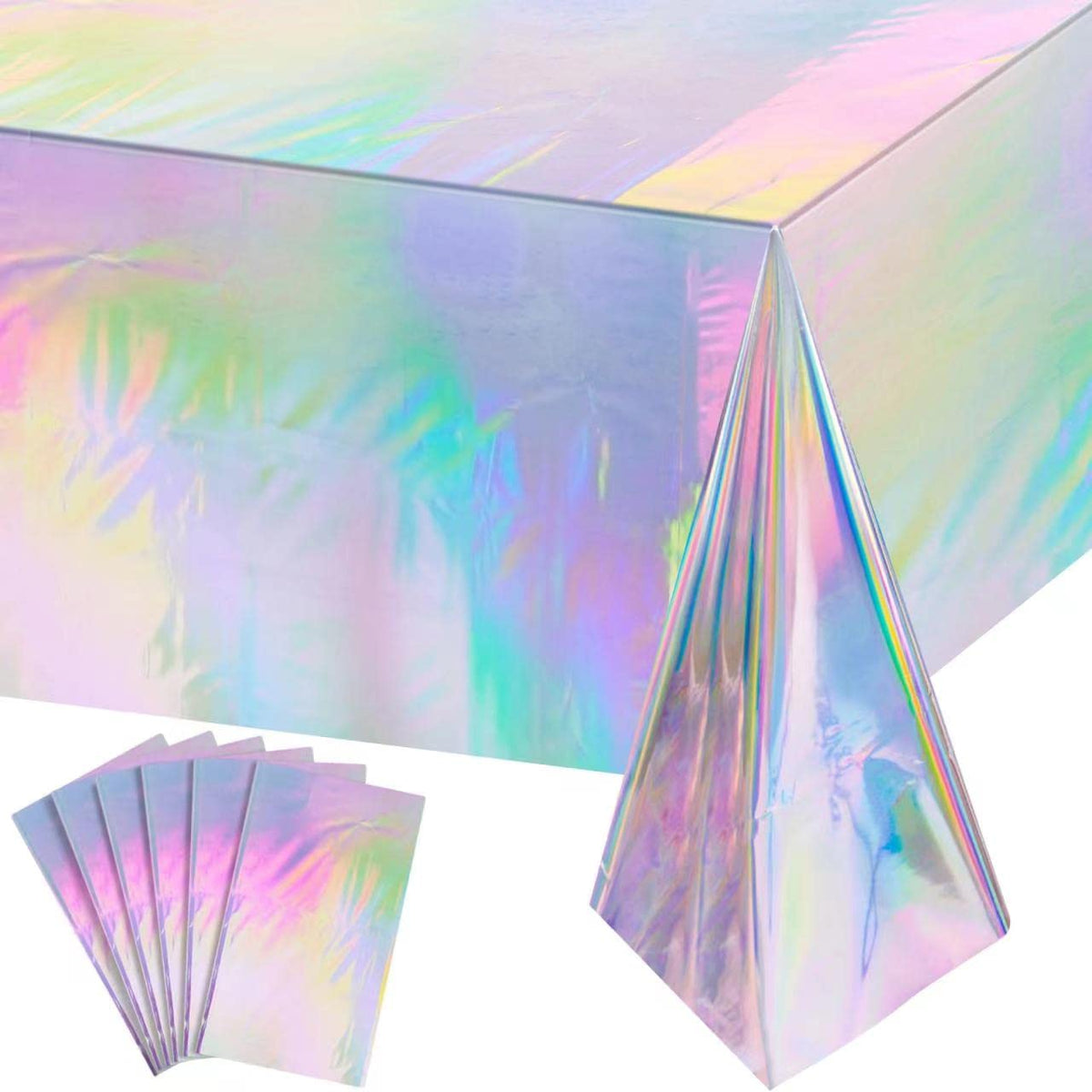 FunnyPars 4 Pack Iridescent Plastic Tablecloths, Disposable Table Covers