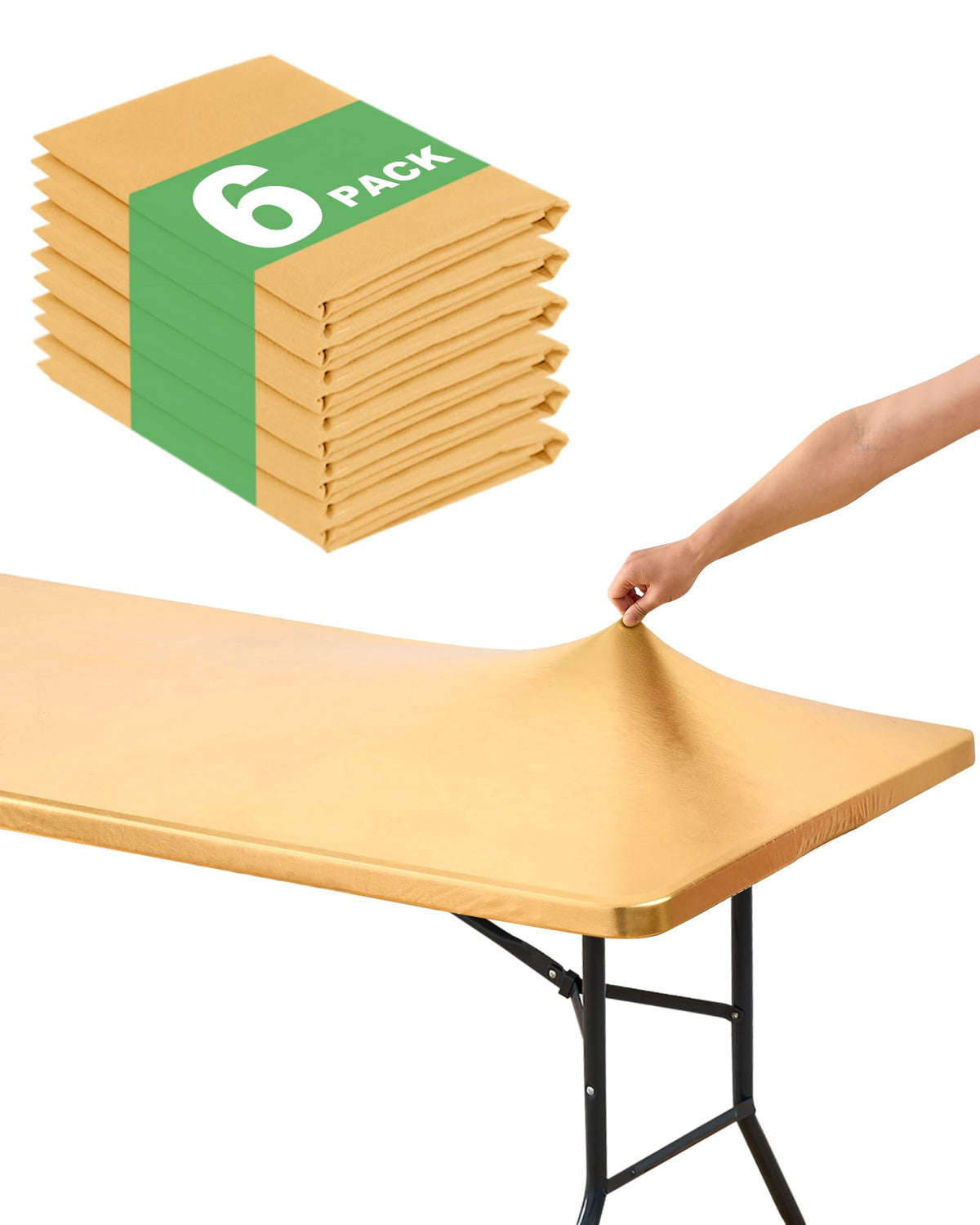 Fitted Tablecloth Rectangle Table Cloths with Elastic, 6 ft, Black, 6 Pack