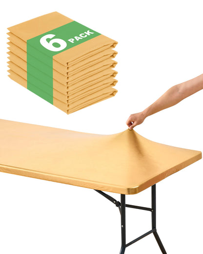 Fitted Tablecloth Rectangle Table Cloths with Elastic, 6 ft, Black, 6 Pack
